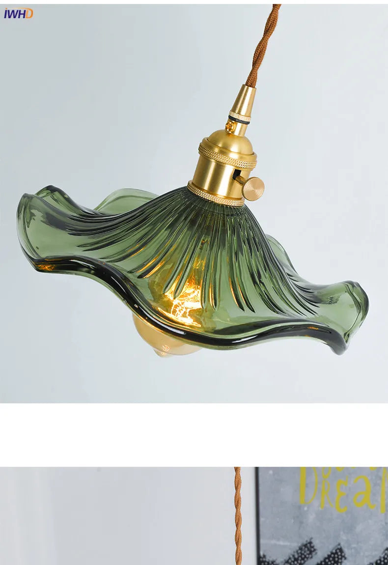 IWHD Nordic Style Simple LED Pendant Light Fixtures Bedroom Living Room Bar Colorful Glass Copper Hanging Lamp Lights Edison