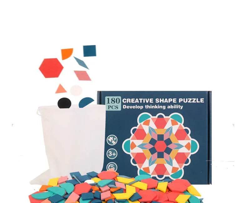 Hot Sale 180Pcs Montessori Kids Wooden 3D Geometric Shape Jigsaw Puzzle Board Set Baby Early Education Toys for Children - AIAZ
