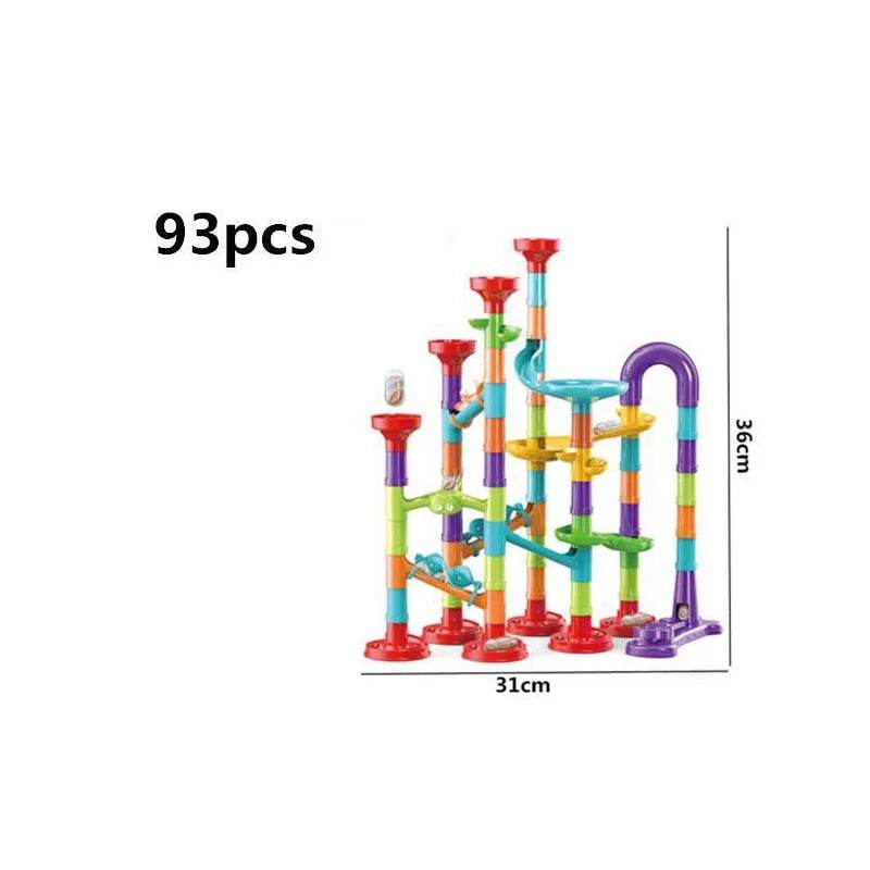 Marble Run Race Track Building Blocks Kids 3D Maze Ball Roll Toy DIY Marble Run Race Coaster Set 80/105/109/133pc Christmas Gift - AIAZ