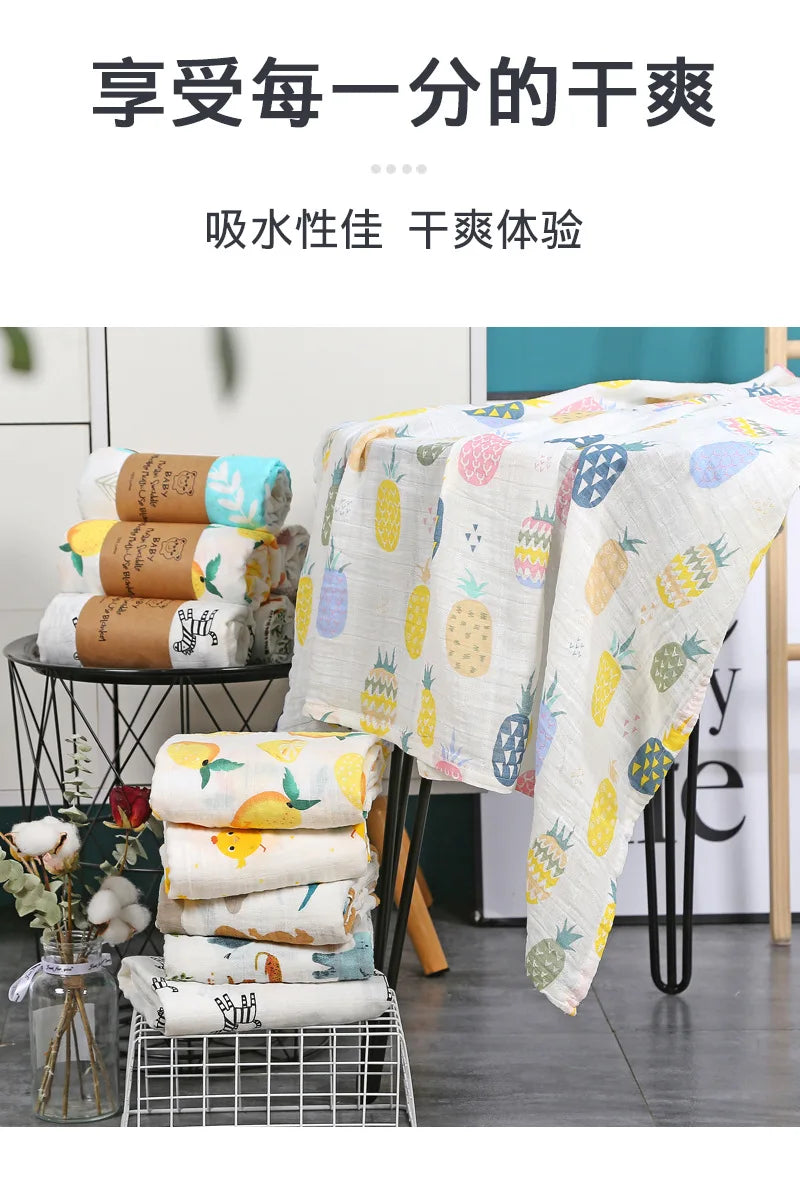 Baby Blanket Swaddle Bamboo Cotton Wrapped Towel Thin Design Double-layer Bath Towel  Baby Bath Towel Gauze Children Quilt