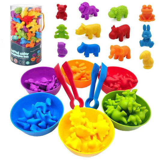 Montessori Material Rainbow Counting Bear Math Toys Animal Dinosaur Color Sorting Matching Game Children Educational Sensory Toy - AIAZ