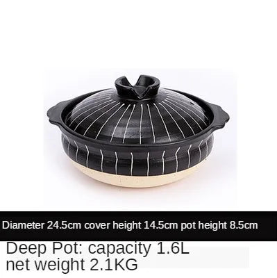Ceramic Casserole Japanese Black Round 0.5-3L Multiple Size Cooking Pot Pan Household Kitchen Supplies Saucepan Cookware