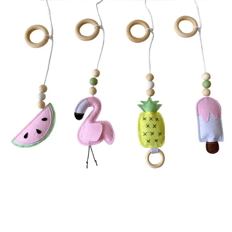 3/4Pcs/Set Nordic Cartoon Baby Wooden Rabbit Ear Toy Pendant Gym Fitness Rack Ornament Toddler Infant Room Decorations