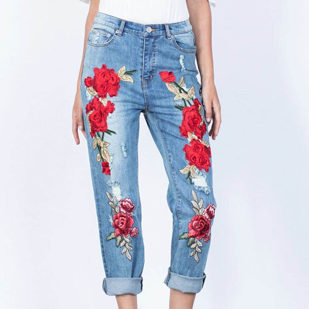 Sexy Embroidery fashion streetwear women mom jeans woman jean stacked pants boyfriend baggy jeans vintage clothes denim trousers - AIAZ