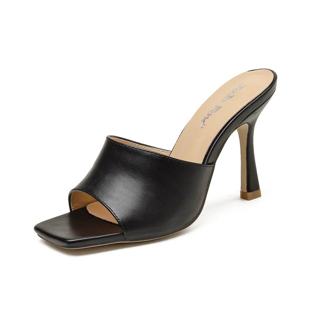 2025 New Summer Women Sandals Square Toe Ladies Heel Mules Sexy Thin High Heels Sandals Slippers Female Fashion Woman Shoes - AIAZ