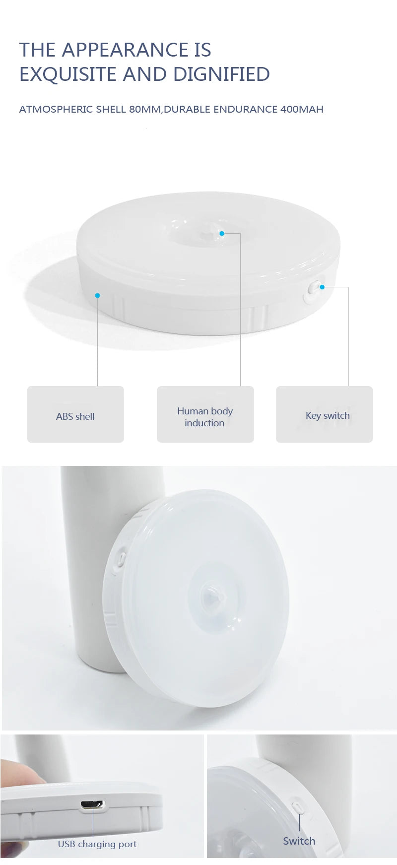 Magnetic Wireless Under Cabinet Kitchen Light USB Rechargeable Pir Motion Sensor Night Lamp with Remote Control for Bedroom Ward
