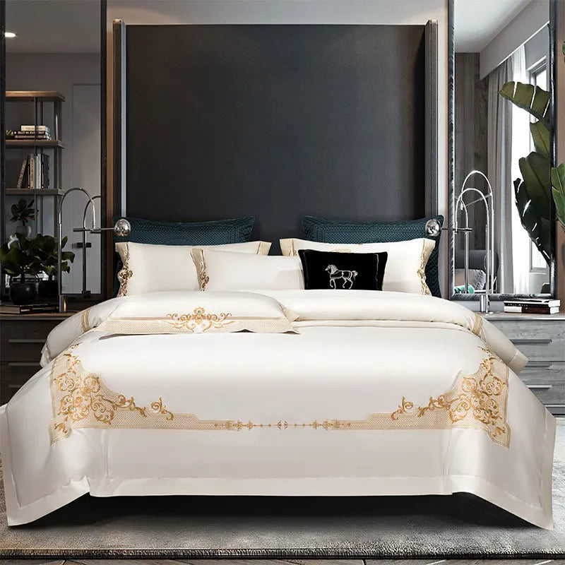 Premium High End Grey 1000TC Egyptian Cotton Soft Bedding set Chic Embroidery Queen King 4/6Pcs Duvet Cover Bed Sheet Pillowcase