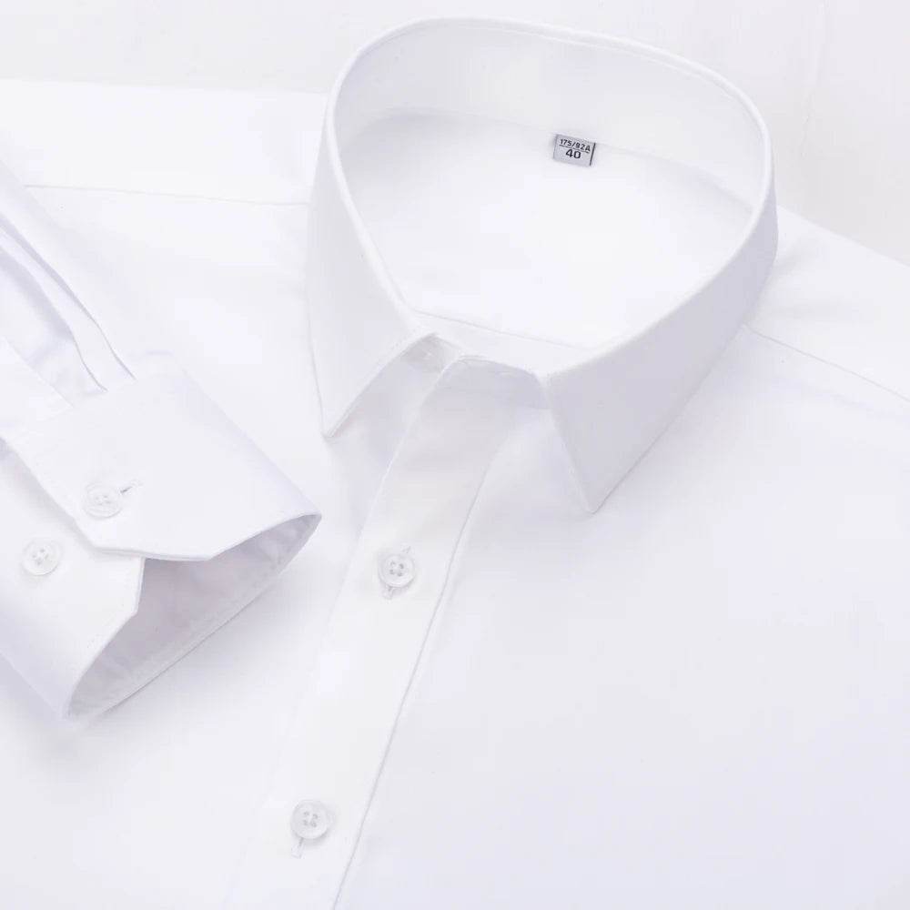 Men's Non Iron Standard-fit Solid Basic Dress Shirt Formal Business Premium 100% Cotton Male Long Sleeve Work Office Shirts - AIAZ