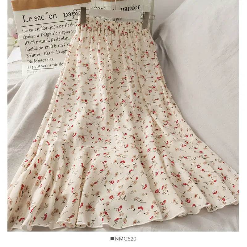 Skirts Women High Waist All-match Fashion Elegant Female Chiffon Flower Lovely Irregular Hem Ruffles Chic Streetwear Leisure - AIAZ