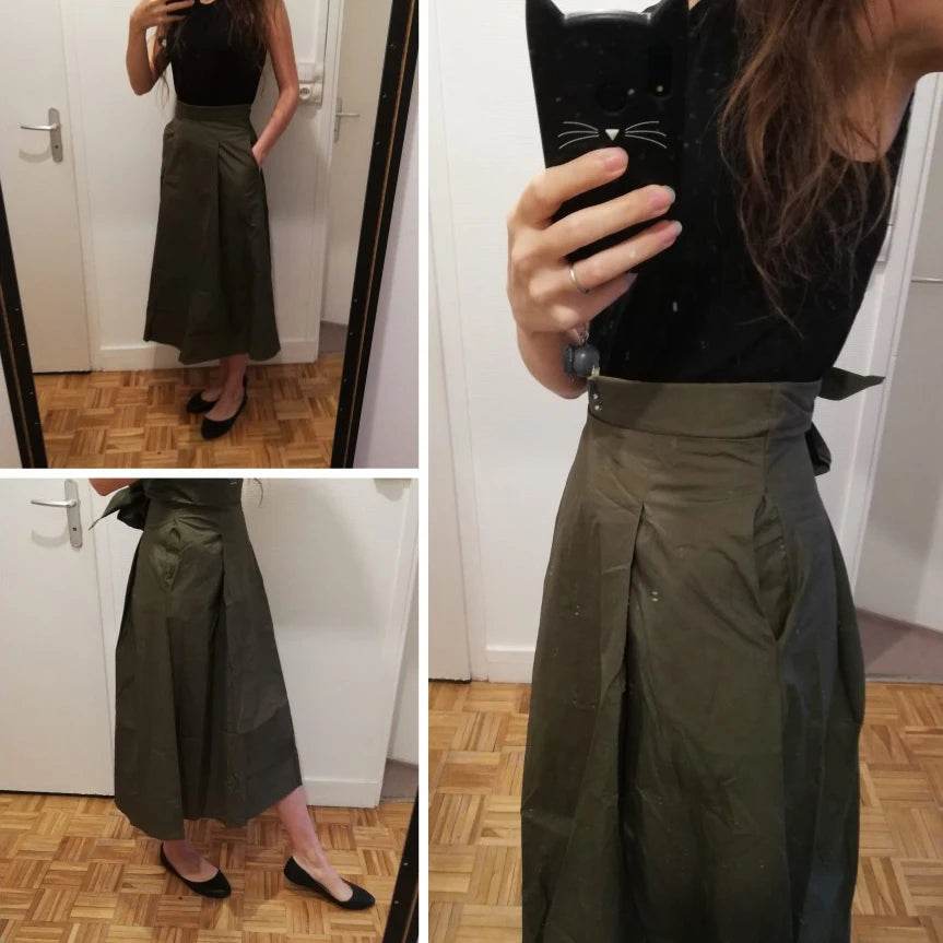 Shintimes Skirts Womens 2024 Korean Fashion Solid Color Big Swing Women Skirt Long Skirt Autumn Wild High Waist Bow Slim Skirts - AIAZ