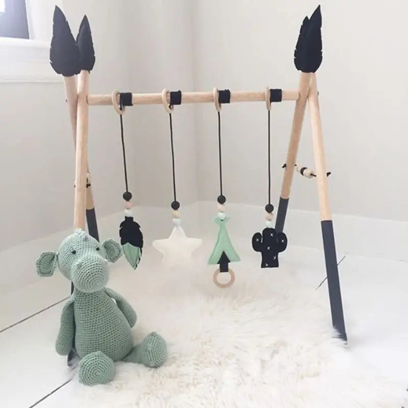 3/4Pcs/Set Nordic Cartoon Baby Wooden Rabbit Ear Toy Pendant Gym Fitness Rack Ornament Toddler Infant Room Decorations