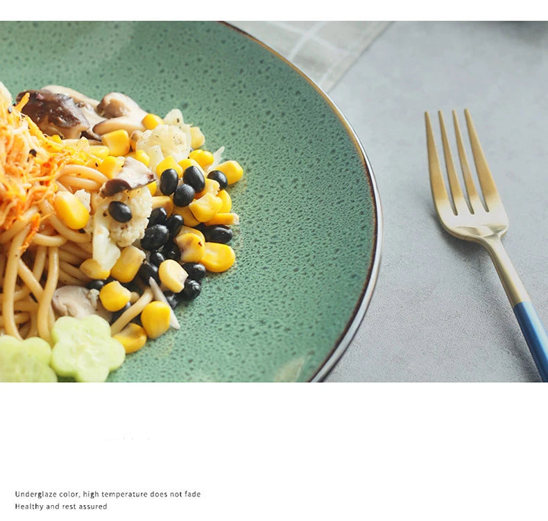 Malachite Green Ceramic Plates And Bowls Set Eco Friendly Porcelain Dinner Cutlery Set Kitchen Dish Plate Spoon Accessories