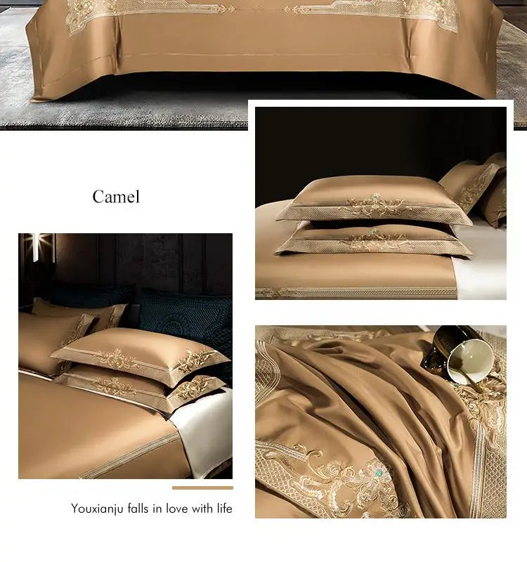 Premium High End Grey 1000TC Egyptian Cotton Soft Bedding set Chic Embroidery Queen King 4/6Pcs Duvet Cover Bed Sheet Pillowcase
