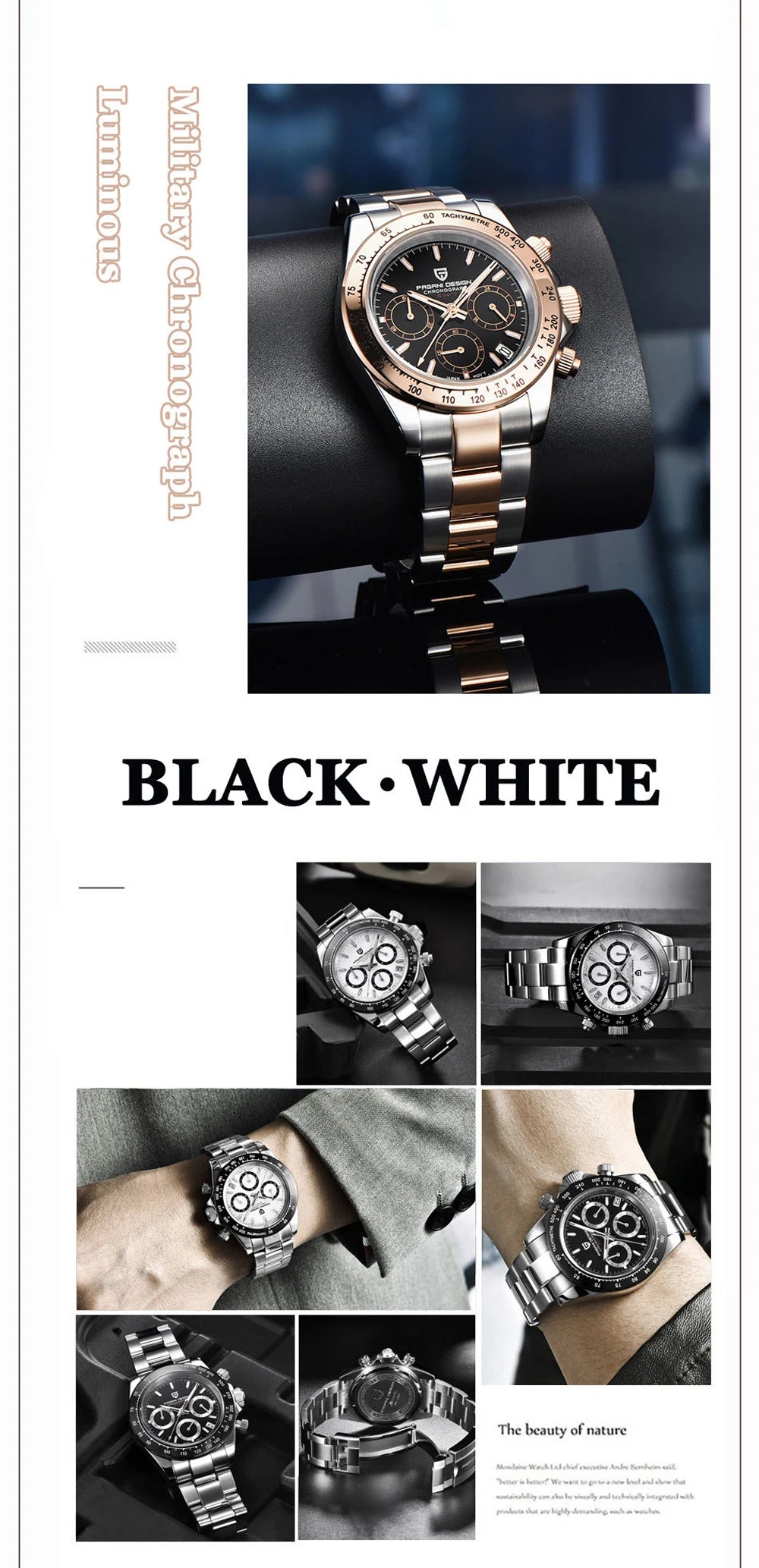 PAGANI DESIGN 2025 New Black Mens Watches Brand Luxury Quartz Watch For Men Chronograph Sports Waterproof Luminous Reloj Hombre