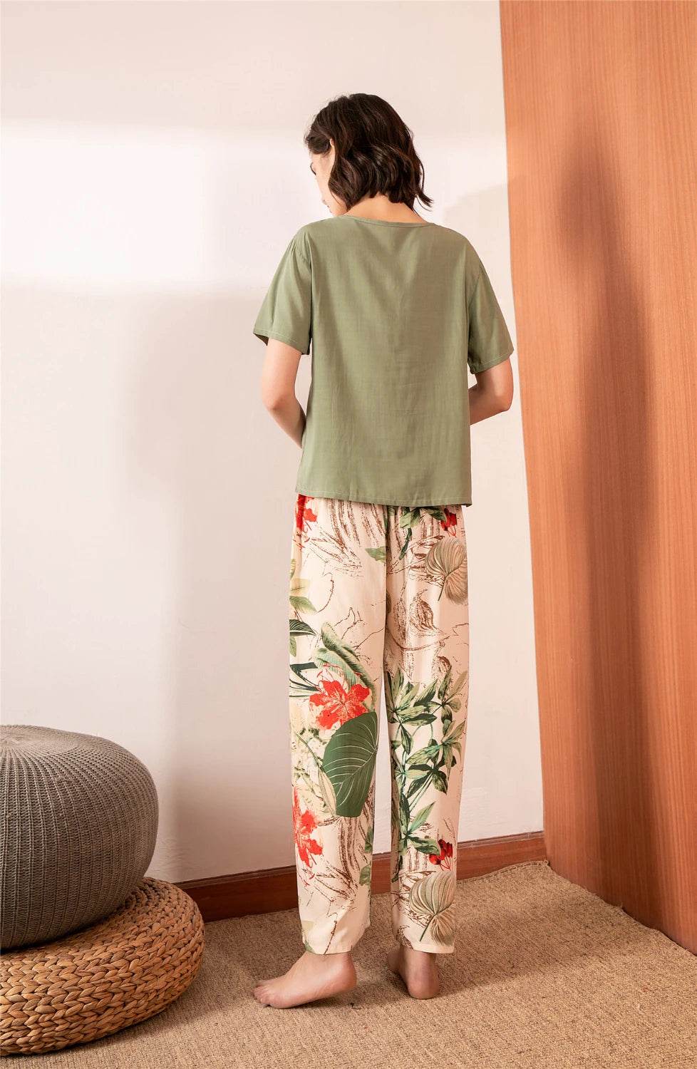 Breathable 2PCS Pajama Short Sleeve Printed Pijama Mujer Femme Loose Nightwear Suit Female Casual Homewear Pajama Set For Women - AIAZ