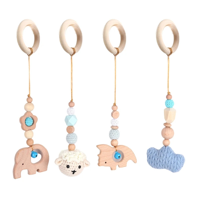 3/4Pcs/Set Nordic Cartoon Baby Wooden Rabbit Ear Toy Pendant Gym Fitness Rack Ornament Toddler Infant Room Decorations