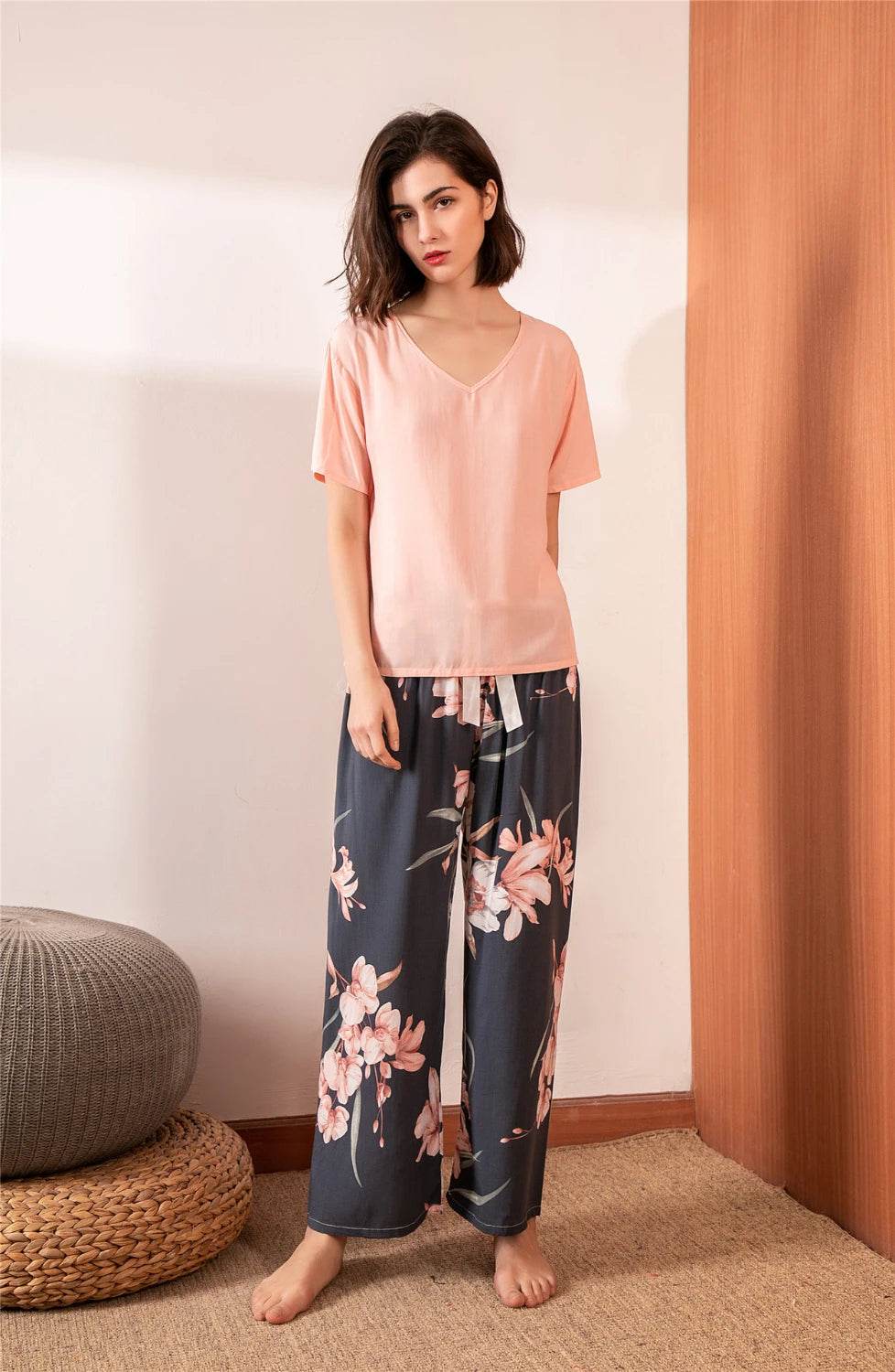 Breathable 2PCS Pajama Short Sleeve Printed Pijama Mujer Femme Loose Nightwear Suit Female Casual Homewear Pajama Set For Women - AIAZ