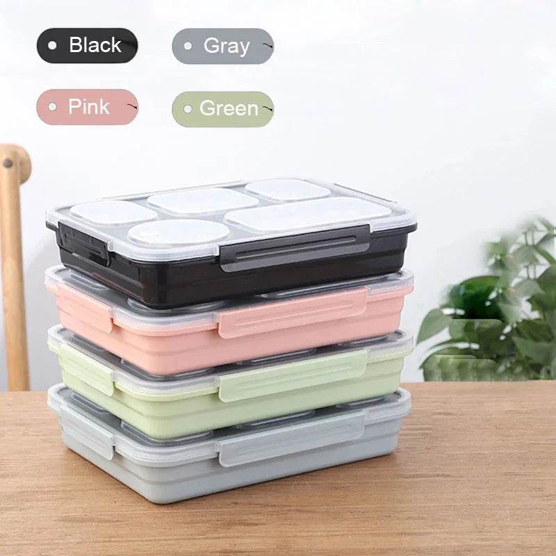 BOZZH Stainless Steel Lunch Box Bento Box For Kids 5 Microwave Plastic Food Container With Compartment Leak-Proof Food Box - AIAZ