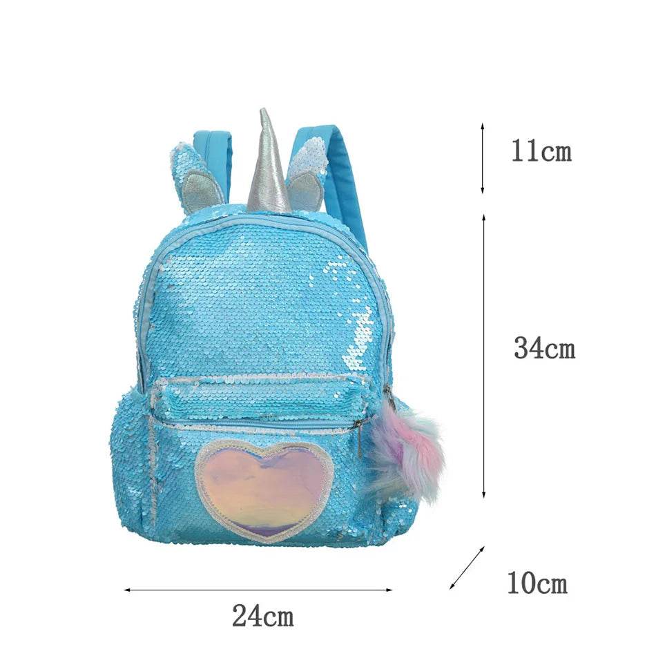 3pcs/set Sequins Unicorn Backpack Fashion Girl Glitter School Book Bag Girls Cute Hologram Laser PU Leather Travel Backpacks - AIAZ