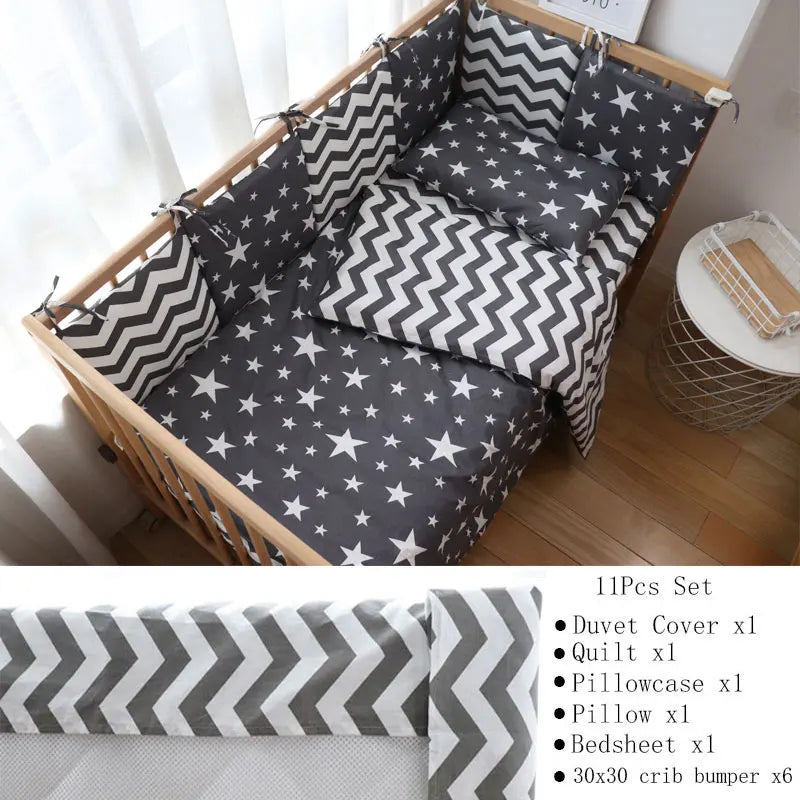 Baby Bedding Set Nordic Striped Star Crib Bedding Set With Bumper Cotton Soft Baby Bed Linen Items For Newborns Nursery Decor