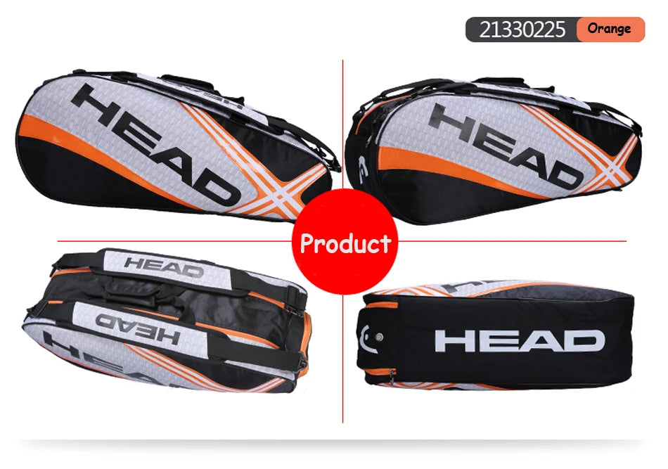 HEAD Tennis Rackets Bag Large Capacity 3-6 Pieces Tennis Backpack Badminton Gymbag Squash Racquet Bag With Separated Shoes Bag