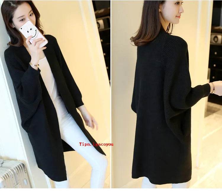 2023 Long Cardigan Women Sweater Autumn Winter Bat Sleeve Knitted Sweater Femme Jacket Loose Ladies Sweaters Cardigans New - AIAZ