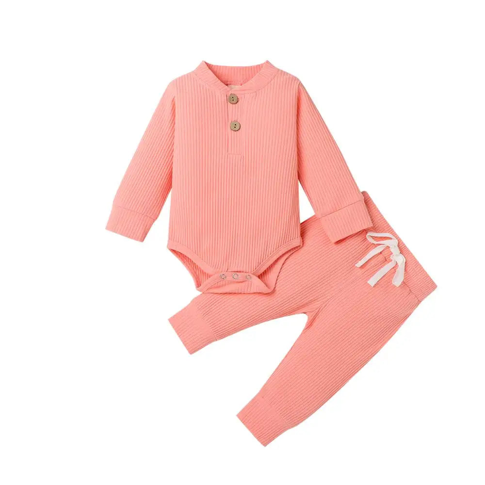 16 Colors Baby Solid Knit Sets Newborn Infant Girls Boys Fall Winter Long Sleeve Romper + Elastic Pants Toddler Outfit 0-24M
