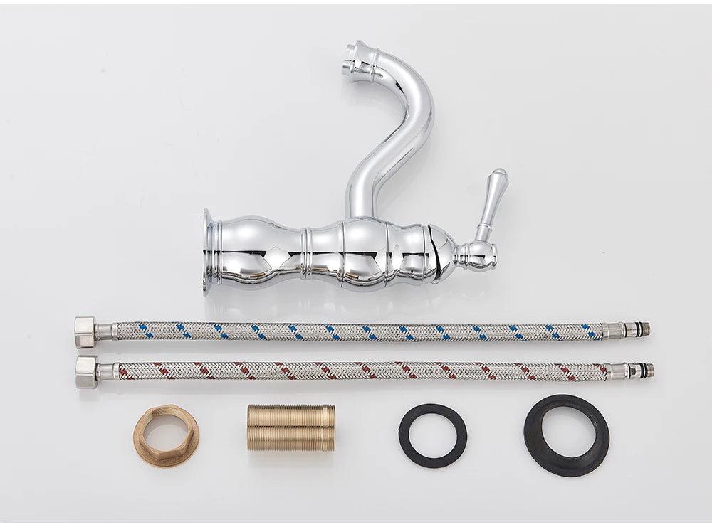 POIQIHY Antique Brass Basin Vessel Sink Faucet Deck Mounted One Hole Cold Hot Water Cold Hot Mixer Tap Bathroom Faucet  1 Hole