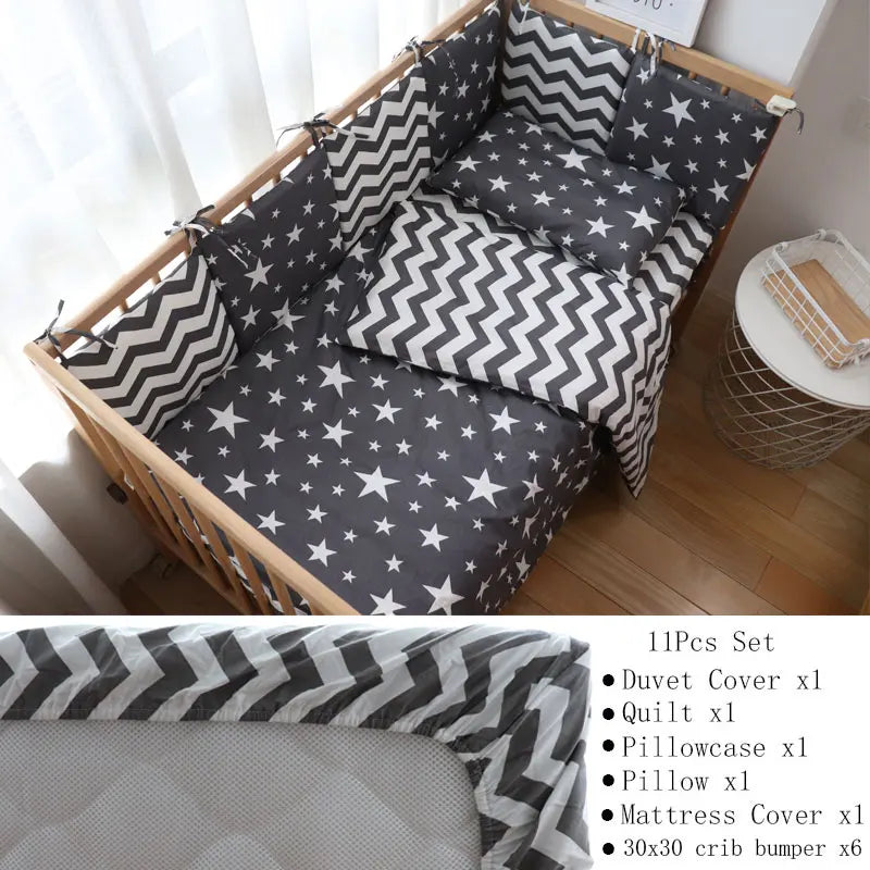 Baby Bedding Set Nordic Striped Star Crib Bedding Set With Bumper Cotton Soft Baby Bed Linen Items For Newborns Nursery Decor