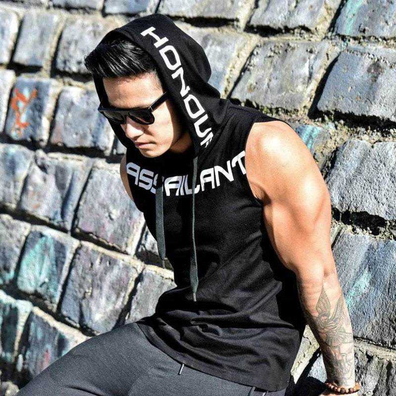 Men Tank Tops Gym Clothing Fitness Sleeveless hoodies Vests Cotton Singlets Men Joggers vest Bodybuilding casual Clothing - AIAZ