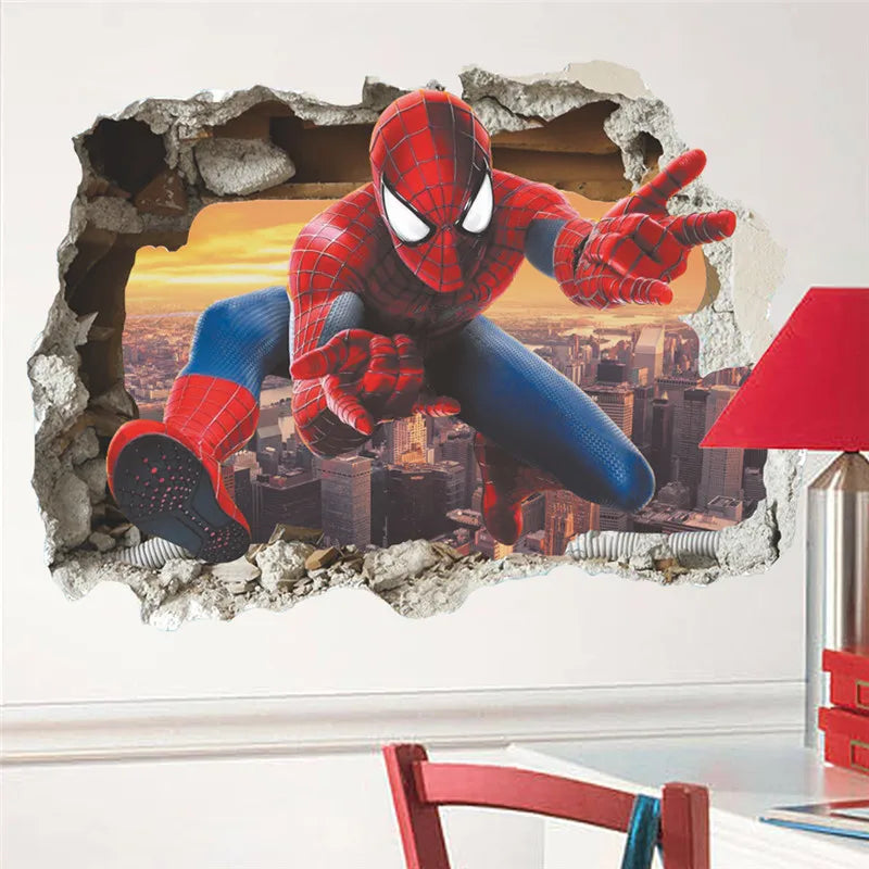 Cartoon Spider-Man Avenger Wall Stickers For Kids Room Decoration Home Bedroom PVC Decor Marvel Movie Mural Wall Art Decals