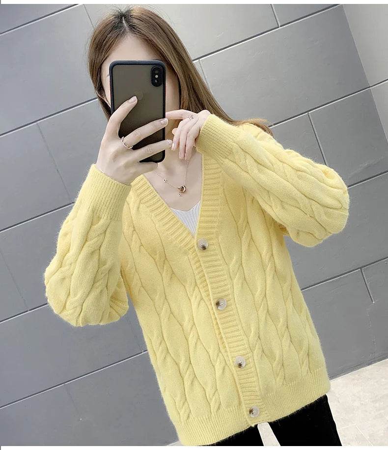 Women's Knitted Cardigan Sweater Loose Fashion New Autumn And Winter Western Style Casual Jacket Coat Women - AIAZ