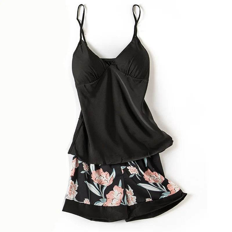 Pajamas for Women Pijama Mujer 4 Piece Set Sexy Ladies Pyjama Sleepwear Women Pajama Sets Sleep Lounge with Chest Pads Home Wear - AIAZ