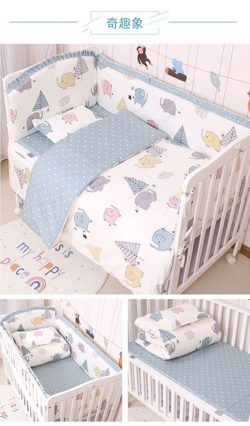 6/9pcs Elephant Baby Bedding Set Cotton Bedroom Decor Baby Girl Boy Crib Bed Linens Bed Bumper 120*60/120*70cm
