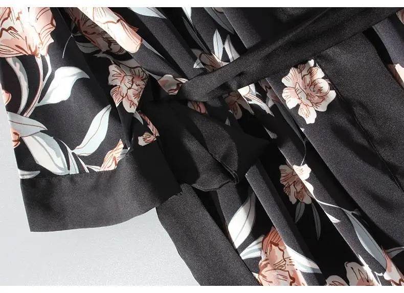 Pajamas Set Women Sleepwear Casual Satin Robe Suit Nightwear Lounge Wear V-neck Soft Pyjamas Kimono Bathrobe Gown Lingerie - AIAZ