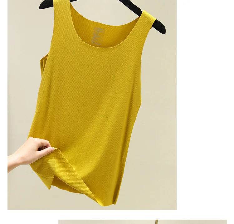 2021 Summer Women seamless Tank Tops O-Neck Casual Sleeveless Vest basic Tee Tops - AIAZ
