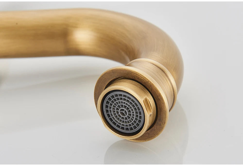 POIQIHY Antique Brass Basin Vessel Sink Faucet Deck Mounted One Hole Cold Hot Water Cold Hot Mixer Tap Bathroom Faucet  1 Hole