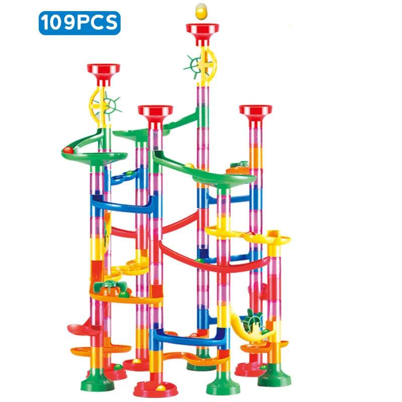 Marble Run Race Track Building Blocks Kids 3D Maze Ball Roll Toy DIY Marble Run Race Coaster Set 80/105/109/133pc Christmas Gift - AIAZ