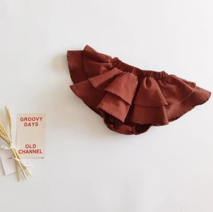 Double Layers Ruffles Lace Baby Skirt Pants Summer Cotton Linen Kids Pettiskirt Toddler Dancing Wedding Clothing Tutu Skirt
