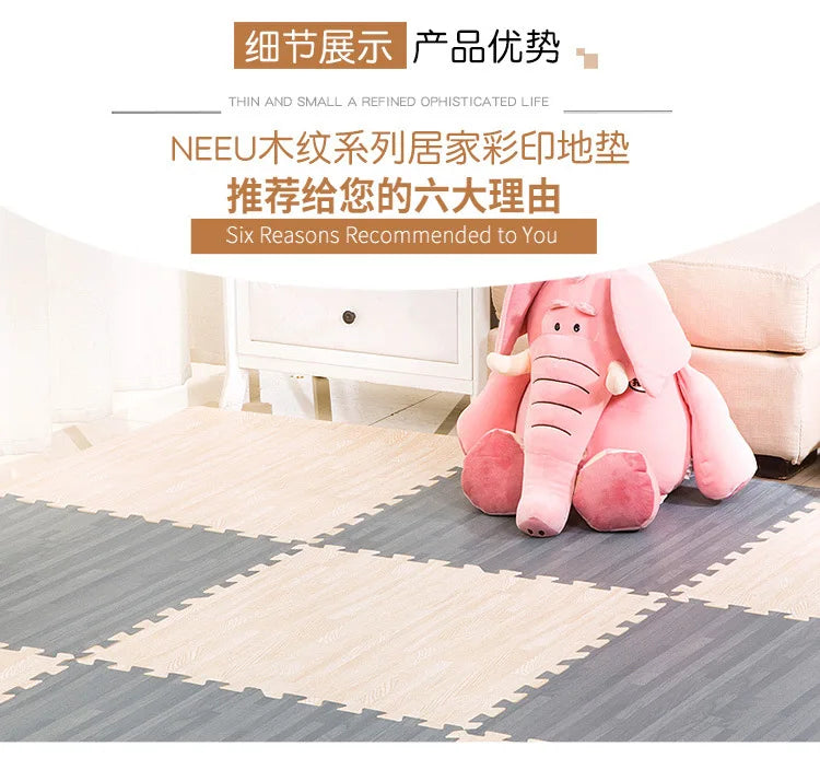 Wooden Baby EVA Foam Play Gym Puzzle Mat Interlocking Exercise Tiles Crawling Carpet for Kids Game Activity Soft Floor 30x30x1cm