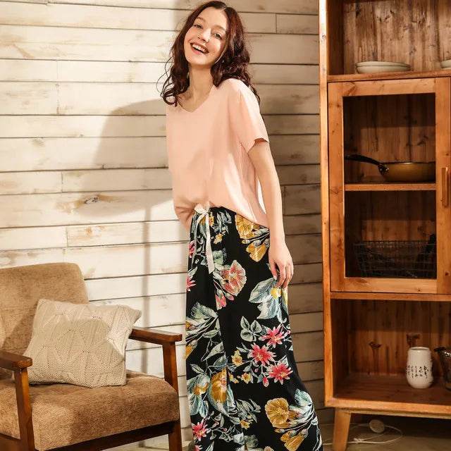 Breathable 2PCS Pajama Short Sleeve Printed Pijama Mujer Femme Loose Nightwear Suit Female Casual Homewear Pajama Set For Women - AIAZ