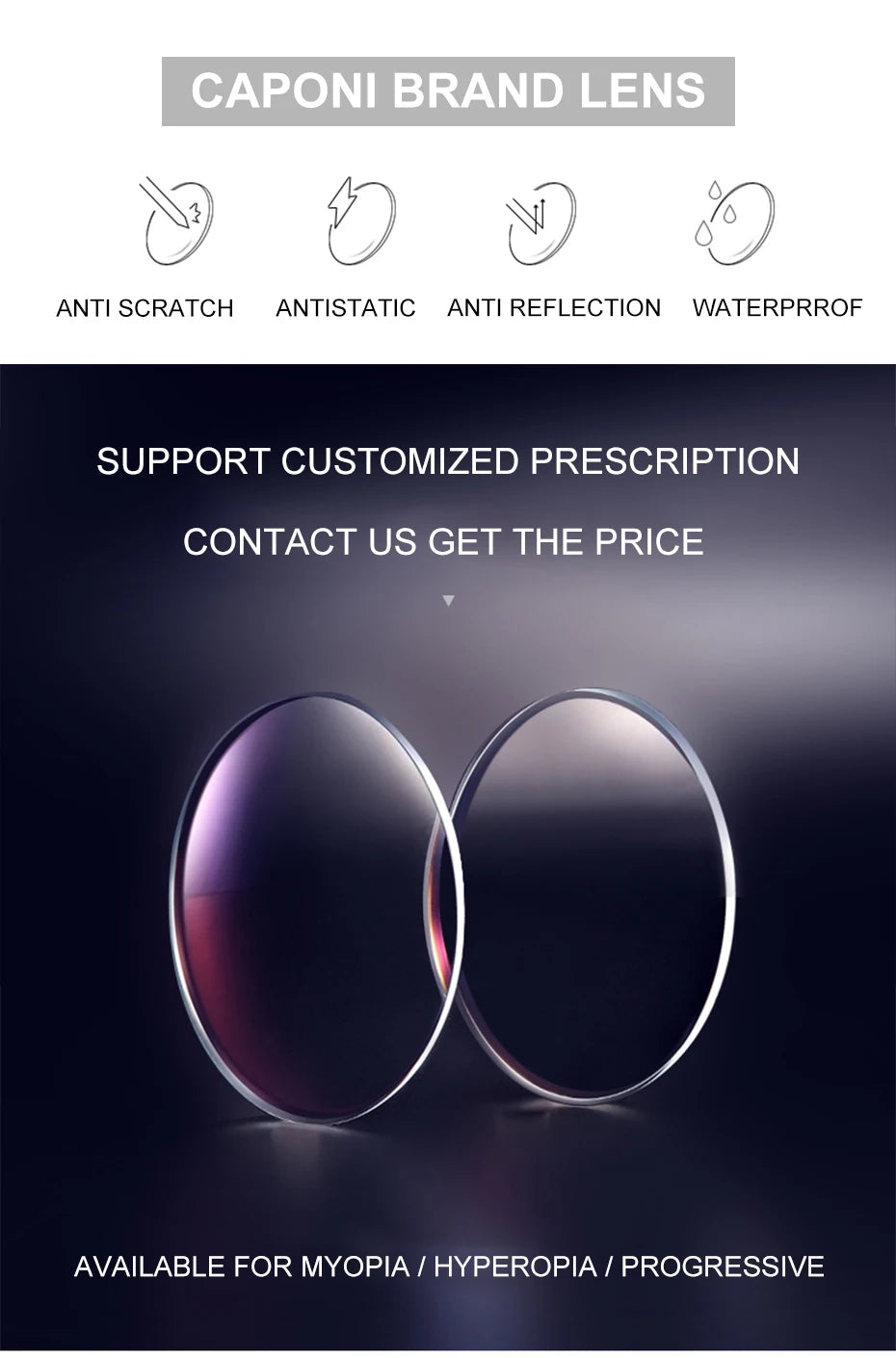 CAPONI Vintage Men's Glasses Frame Pure Titanium Acetate Anti Blue Light Luxury Eye Glasses Brand Designer Spectacles JF7566