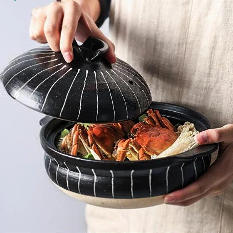 Ceramic Casserole Japanese Black Round 0.5-3L Multiple Size Cooking Pot Pan Household Kitchen Supplies Saucepan Cookware