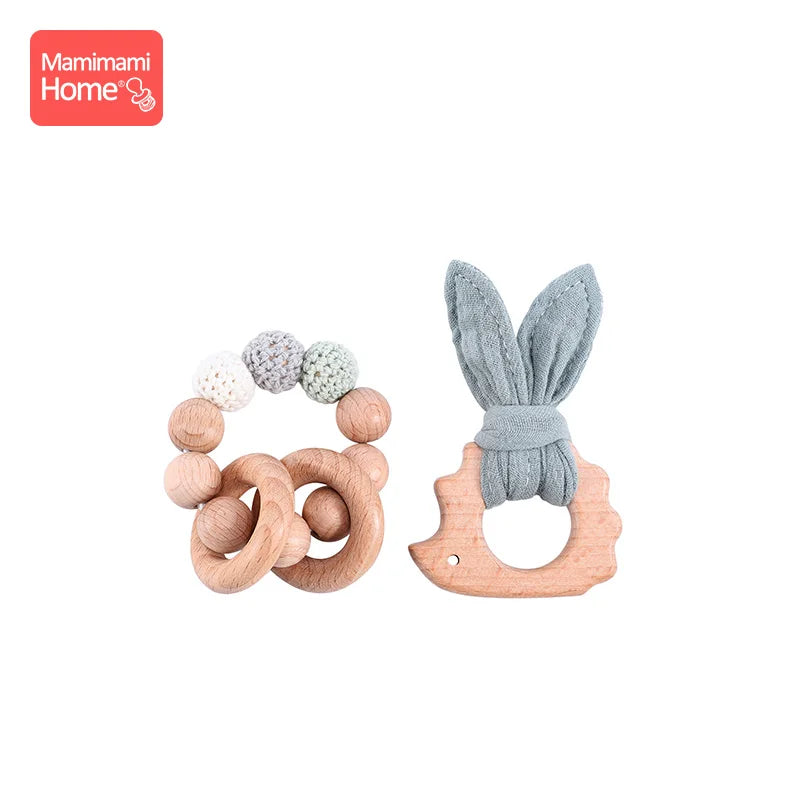 1 Set Baby Wooden Teether Crochet Beads Pacifier Chain Clip Wood Elephant Teething Bracelet Music Rattle Montessori Baby Product