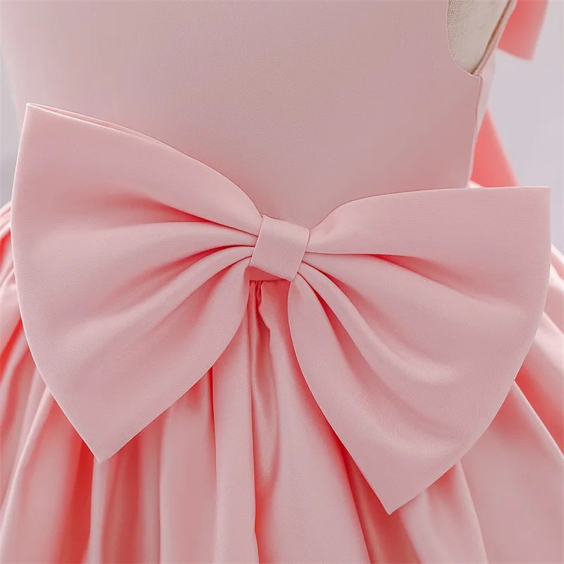 Big Bow Princess Sweet Kids Tutu Toddler Birthday Party Newborn Christening Children Baptism Baby Girls Clothes Summer Dresses