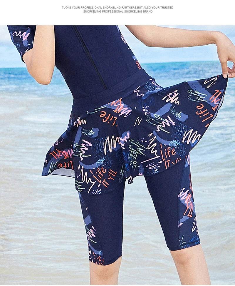Fashion Burkini Turkey Sport Muslim Swimwear Plus Size Short Sleeve Islamic Swimsuit Women Modest Swim Skirt Swimming Suit - AIAZ