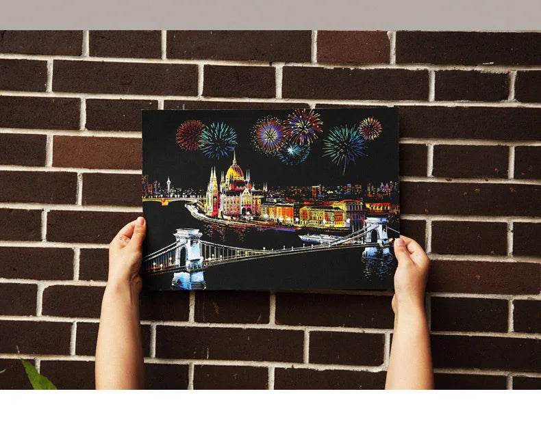 40.5*28.5cm Magic Scratch Art Crafts World Landscape Scraping Paintings Paper Adult kids decompression toys Creative DIY Gifts - AIAZ