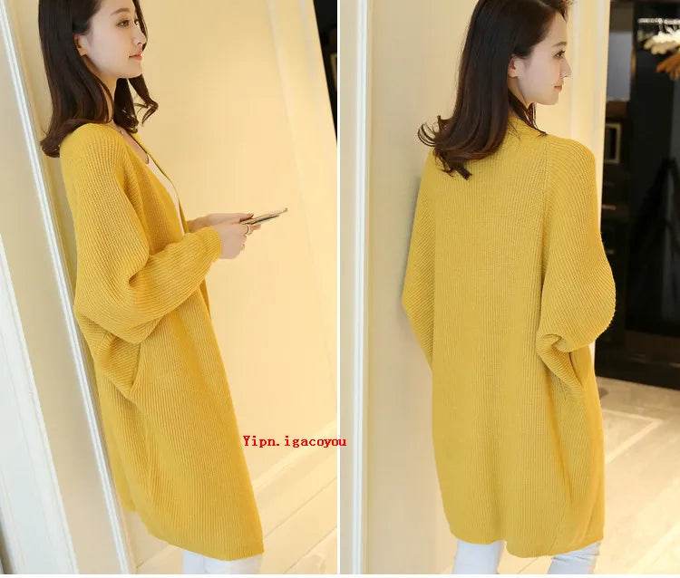 2023 Long Cardigan Women Sweater Autumn Winter Bat Sleeve Knitted Sweater Femme Jacket Loose Ladies Sweaters Cardigans New - AIAZ