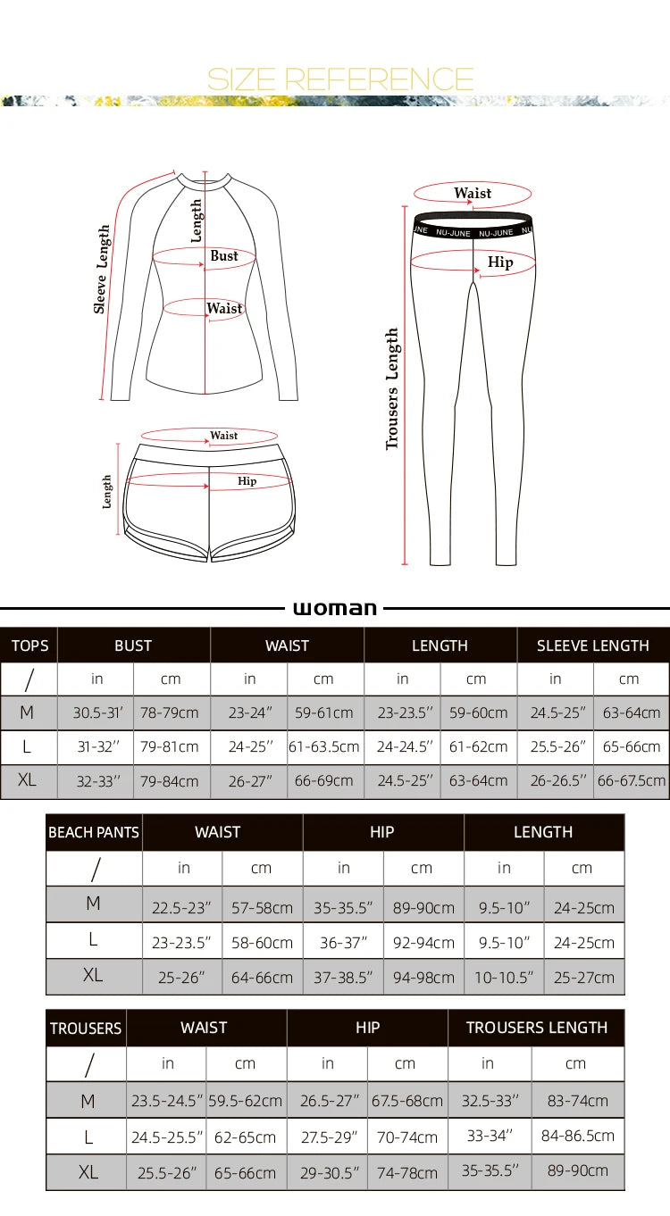 Nu-June Women Long Sleeve Rashguard Swimwear Print Surfing Top Diving Shirt Quick Dry Running Biking Rash Guard UPF50+ Swimsuit