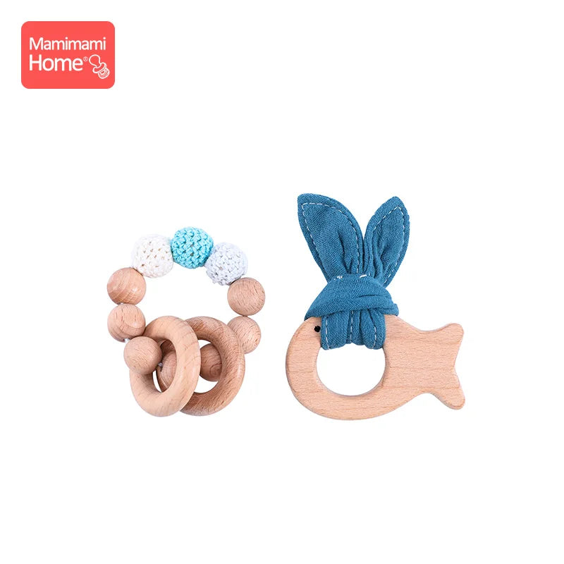 1 Set Baby Wooden Teether Crochet Beads Pacifier Chain Clip Wood Elephant Teething Bracelet Music Rattle Montessori Baby Product